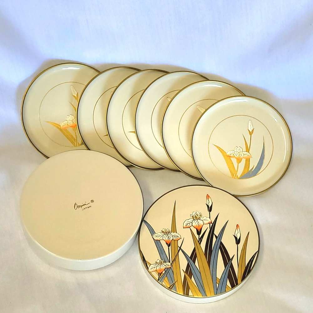 FABULOUS Vintage Otagiri Lilies 6-Coaster Boxed Set in NEW condition! Ships FREE